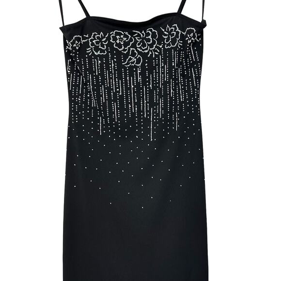 90s Vintage Taboo Sequin Embellished Black Ruffle High Low Midi Slip Dress Large - Picture 7 of 13